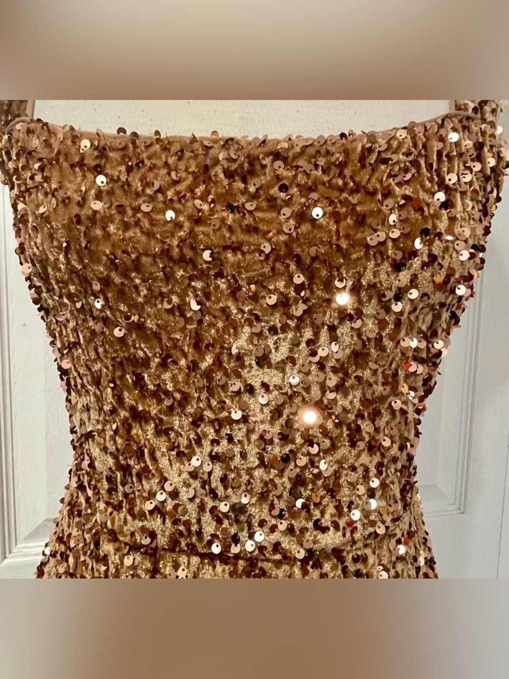 Miss Ord Elegant Gold Crushed Velvet Sequin Midi Dress